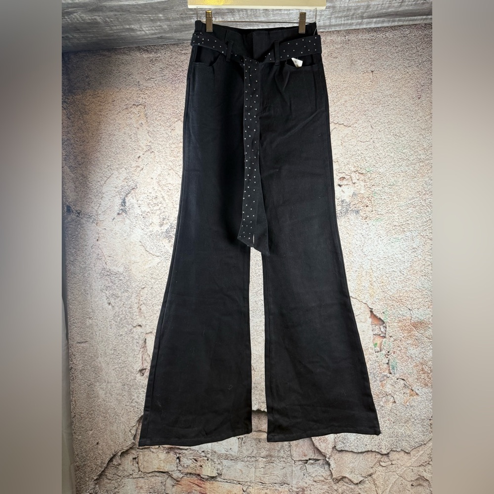 Flying tomato size med new Black Wide-Leg Women Jeans with Belt. A581
